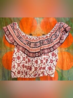 Belle Tweed Off The Shoulder Crop Top Size Large Boho Style Festival Outfit Rayo